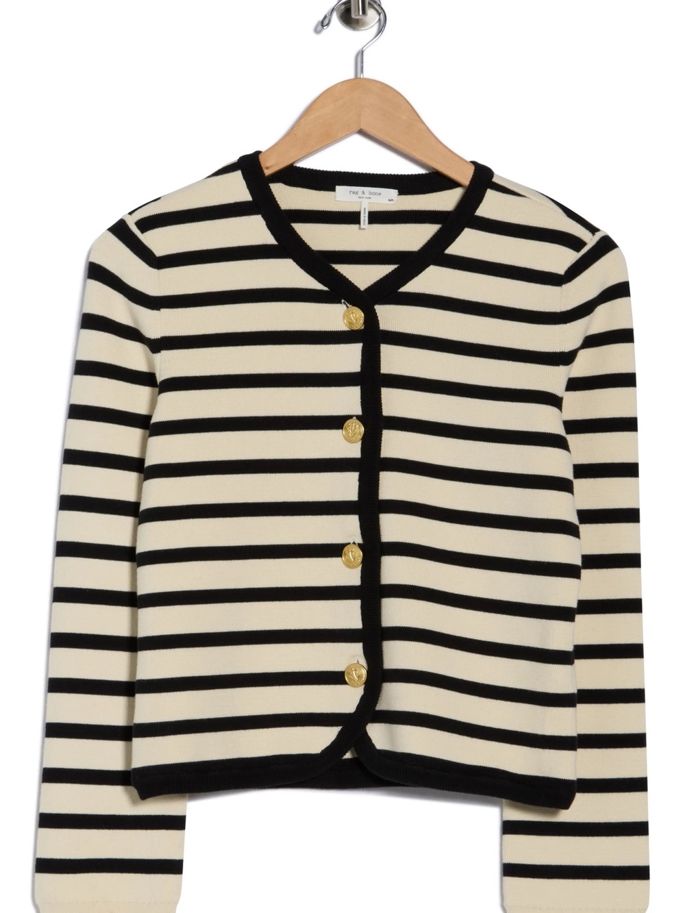 Rag & Bone Striped Button-Front Cardigan in Black & Cream - Picture 2 of 10